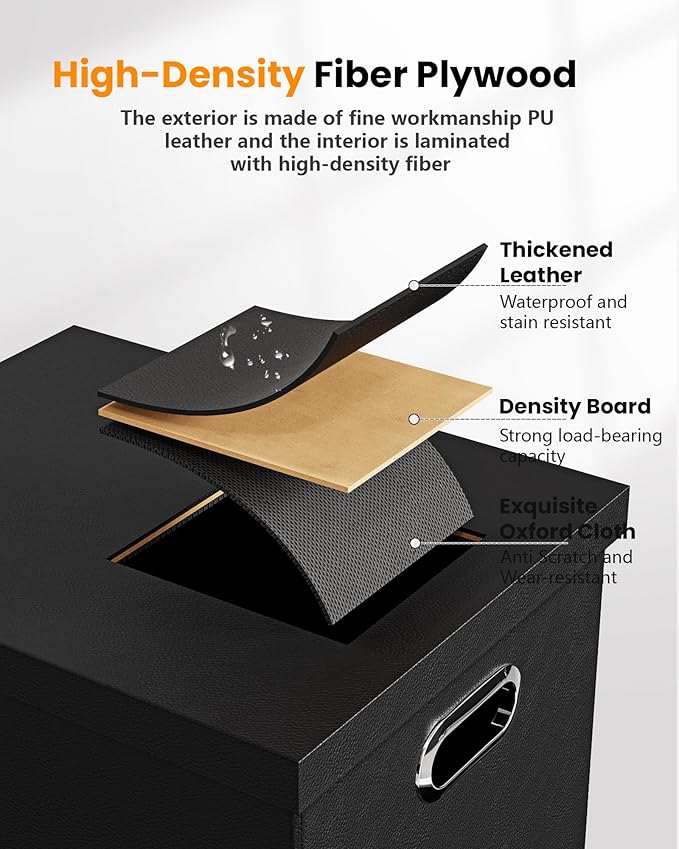 File Organizer Box with Lid - Portable Hanging File Box for Letter/Legal Files, Office/Decor/Home, 1 Pack, Black Leather - Image 2