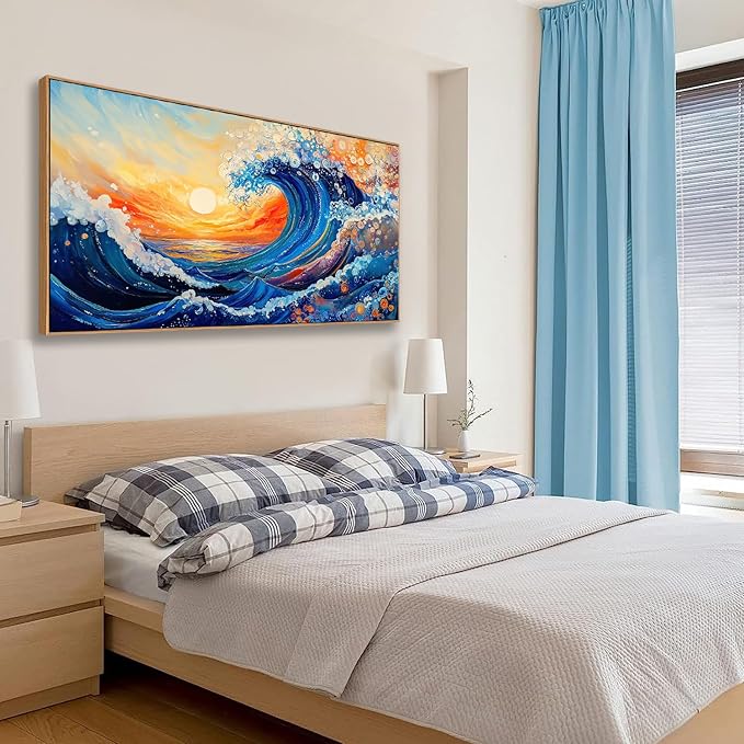 HUADAOART Vibrant Wave Wall Art Framed Canvas Painting Colorful Wave Abstract Decor for Living Room Bedroom Dining Room Home Office Wall Decor 24 x 48 inches