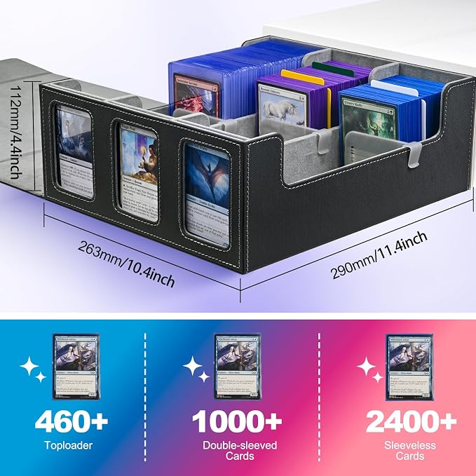 UAONO 3-Row Trading Card Storage Box with Commander Display, Black Grey | 1800+ Commander Deck Box for MTG, Bulk Card Case Fits Magic TCG PTCG Sports Cards, 10 Dividers & 3 Stoppers - Image 4