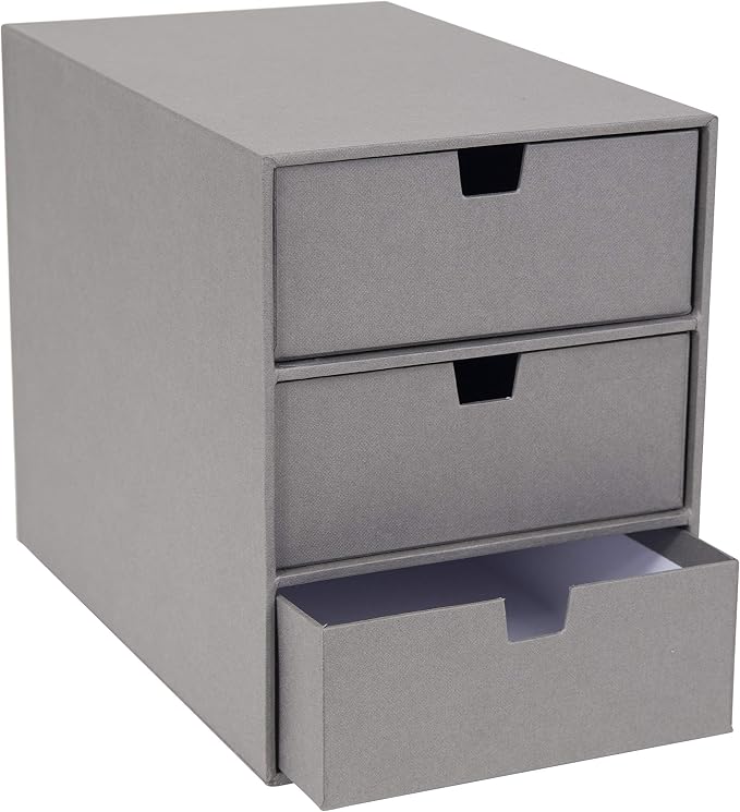 Bigso Box of Sweden Ingrid 3-Drawer Fiberboard Desk Organizer Drawers | Durable Desk Storage Organizer for Office Supplies & Accessories | Stackable Desktop Drawers | 6.3" x 9.9" x 8.1" | Light Grey by Bigso