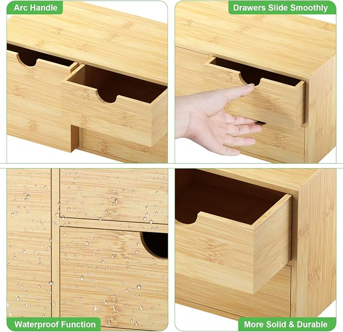 Bamboo Desk Organizer with Drawers, Desktop Storage Box for Office Supplies | 3 Drawers Desktop organizer, No Assembly Required, Natural Wood Wooden Desktop Drawers for Bills, Cosmetics, Seals, Paper - Image 4