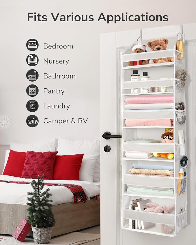 ULG Over The Door Organizer with 6 Large Pockets 12 Side Pockets, 50lbs Weight Capacity Door Hanging Organizer for Bedroom, Bathroom, Pantry, Nursery Storage, Beige - Image 5