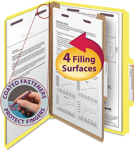 Smead 18734 Pressboard Classification Folders Legal Four-Section Yellow 10/Box by SMEAD