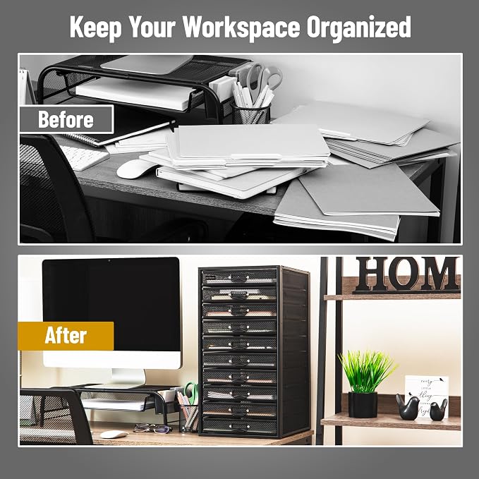Mind Reader 10-Drawer Desk Organizer for Office Supplies, Crafts, Mail Sorting & More, Metal Mesh, Black - Image 9