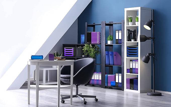 Exacompta - Ref 310703D - BIG-BOX Desktop Drawer Set - 4 x 55mm Drawers, Suitable for A4+ Documents, 347 x 278 x 267mm, 100% Recycled Plastic - Black/Royal Blue - Image 6