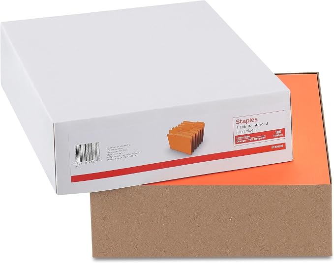 Staples Reinforced Colored File Folders, Letter Size, 3‑Tab Design, Orange, Heavy‑Duty Construction, 100/Box - Image 4