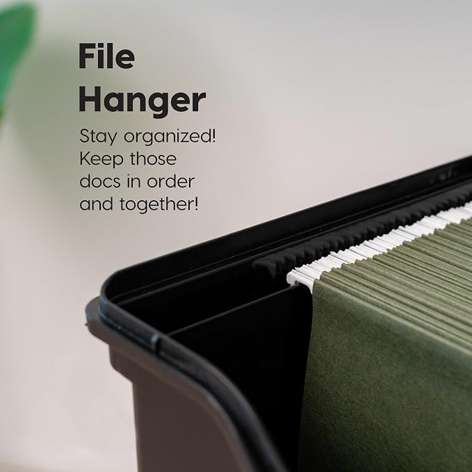 IRIS USA Slim Portable File Box Organizer with Lid, Letter Files, Black | Carry letter size files, folders and paperwork with a slim portable design and secure storage for everyday organization - Image 4