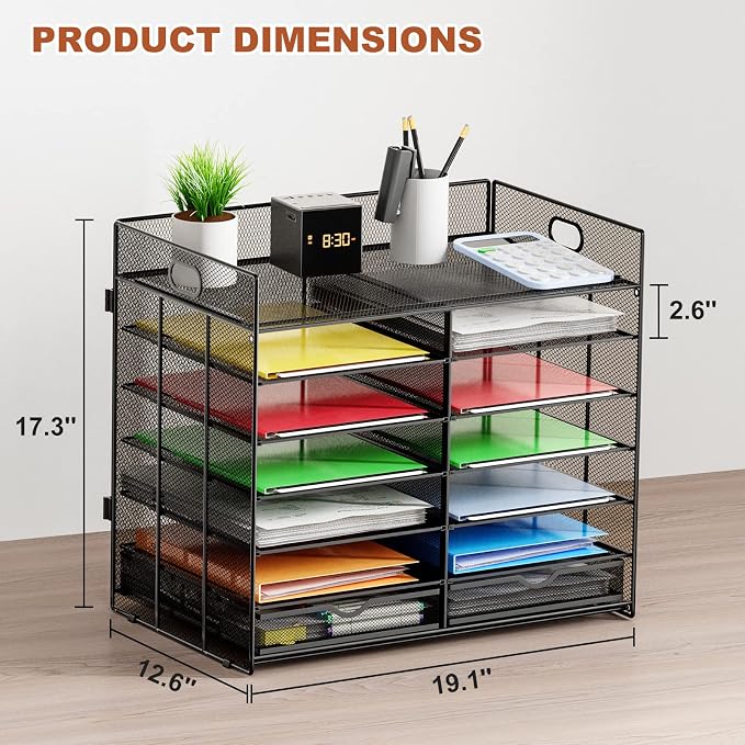 Marbrasse Literature Organizer, Paper Organizer Desk Organizers,Dark Black | 7 Tier Desktop File Sorter Mail Center Paper Storage Cabinet Classroom Keepers Mailbox for Office Home School - Image 3