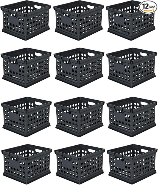 Sterilite Storage Crate Bin File Organizer for Home & Office,Black, 12-Pack | Heavy-Duty and Stackable Plastic Boxes and Containers for Desk, Cabinet, Dorm, Garage, or Utility Organization by Sterilite