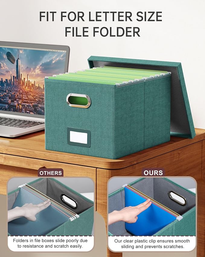 2 Pack File Storage Organizer, Document Organizer, Portable File Box with Lid, Fit for Letter/Legal File Folder Storage,Forest-green-Box only - Image 4