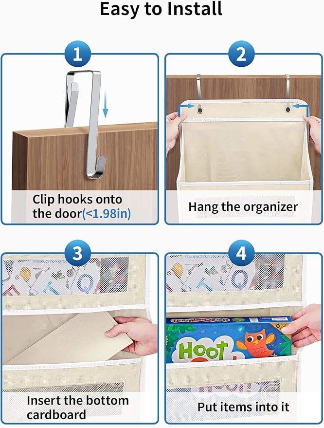 JARLINK Over the Door Organizer for Bedroom, Pantry Bathroom, 5 Shelf Beige | Anti-Tilt Design, 44 lb Load Capacity, Hanging Door Organizer with 5 Large Capacity Pockets, Behind Door Storage for Nursery - Image 7
