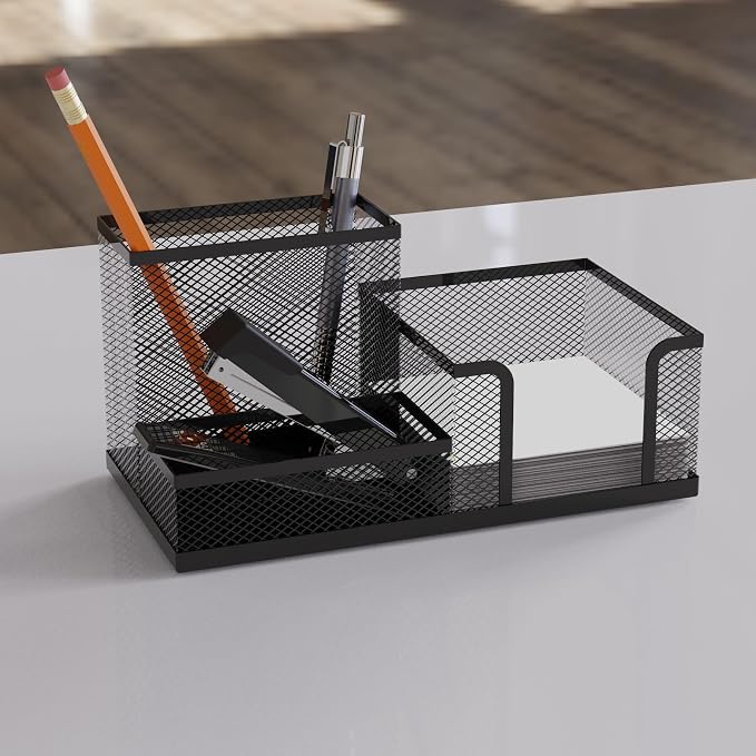 Mesh Desk Organiser and Pen Holder - Office Supplies Accessories - School Supplies Organiser - Pen and Stationery Organiser - 20.3x10.3x10.3 cm - Black - Image 2