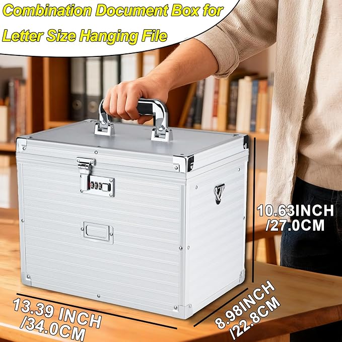 Hanging File Box for Letter, All-in-one set with 20 Folders | Portable Locking Filing Storage Box with Handle & Shoulder strap, Lockable File Cabinet Documents Safe, Lockbox Doc Organizer - Image 6