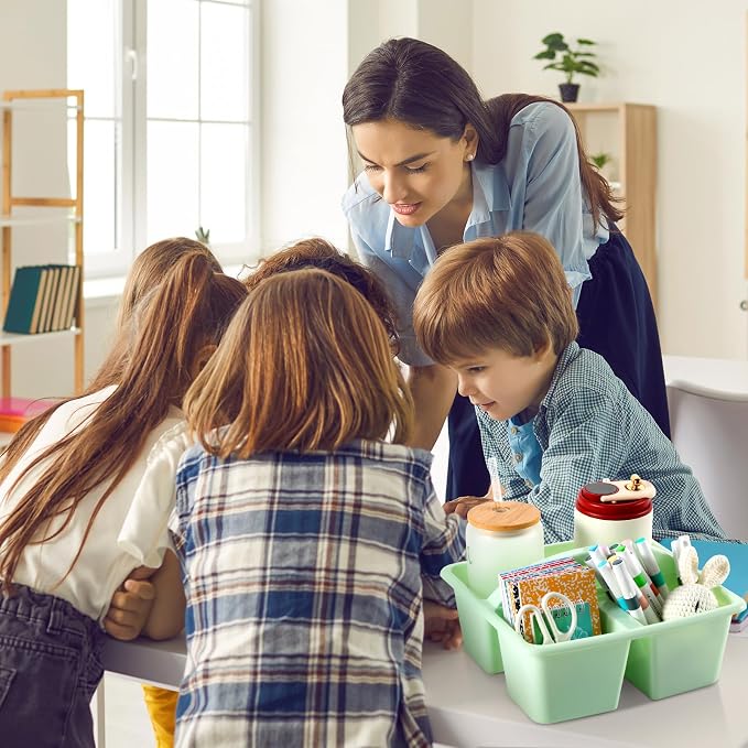 6 Pack 3 Compartment Small Caddy Plastic Classroom Organizer with Handle Portable Teacher Supply Storage Caddy Craft Art Caddies for Pencil, Crayon, Marker, Home, Office, School Supplies(Morandi) - Image 4