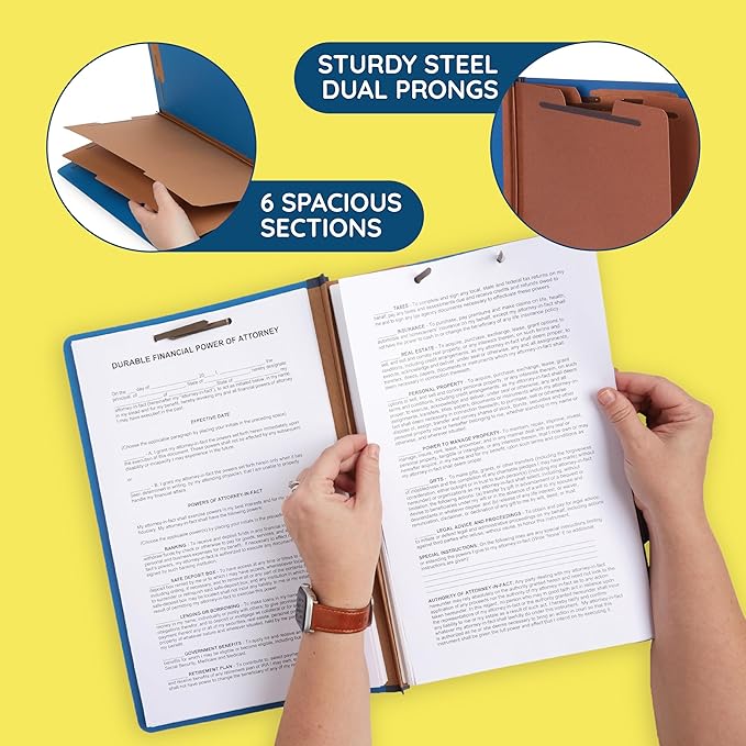 Blue Summit Supplies 10 Classification Folders, Legal 2 Divider, Dark Blue | Heavy-duty, 2 in expansion, 2 prong fasteners, 2 dividers, 6 sections, for medical, legal, and personnel files - Image 3
