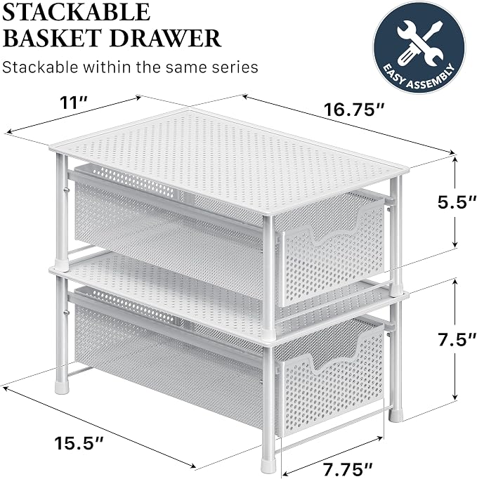Simple Houseware Stackable Cabinet Basket Drawer Organizer, White - Image 2