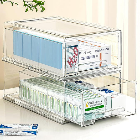 clear Drawer-Type Plastic Storage Box Bins Organizer，Family First Aid Kits Medicine cabinet Box Organizer,Closet ，Shelf，Ointments, Adhesive Bandages，Cosmetics,Office Items (clear, 2L) by Gaoaodeyu