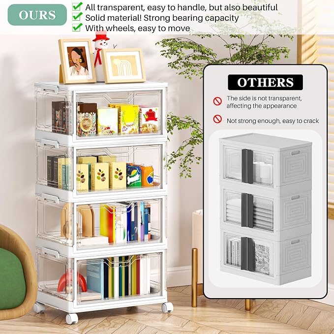 Kmiectse Clear Storage Bins with Lids - 4 Tier 23qt Plastic Stackable Bins | Closet Organizers Box for Bedroom, Living Room, 23 QT Folding Box with Magnetic door - Image 6