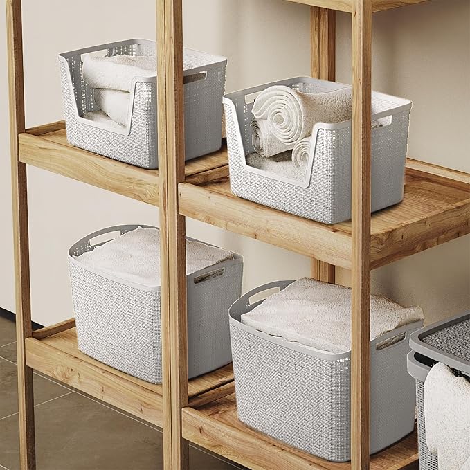 Curver Set of 2 XL 30.5L Jute Decorative Plastic Organization and Storage Baskets - Perfect Bins for Home Office, Closet Shelves, Kitchen Pantry and All Bedroom Essentials, White - Image 7