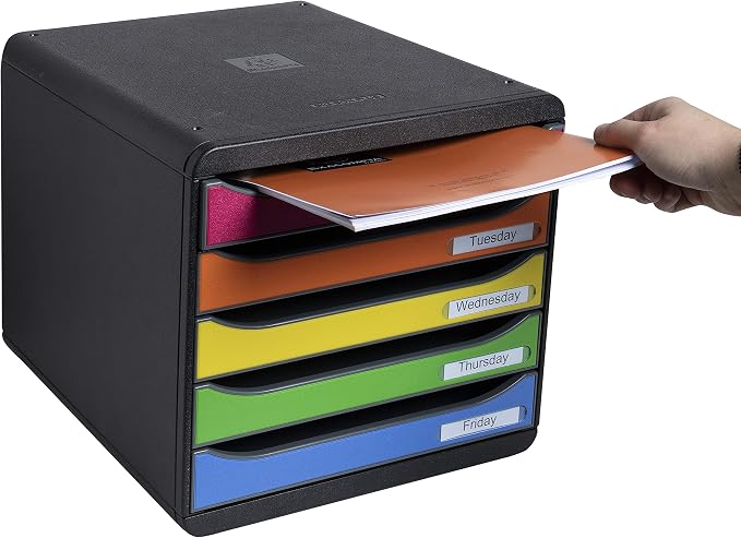 Exacompta Big Box Plus - 5 Drawer Desktop Organizer - 100% Recycled Materials- Fits Letter and A4+ Size Paper - Black w/Multicolored Drawers- Dimensions 13 5/8 x 11 x 10 5/8 - Made in Europe - Image 7