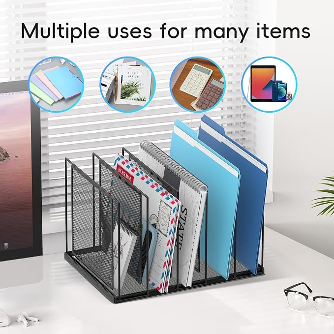 File Organizer for Desk, 5-Section Vertical File Sorter, Paper Holder Organizer Standing Metal File Folder for Office Home Classroom, Black 2 PACK - Image 3