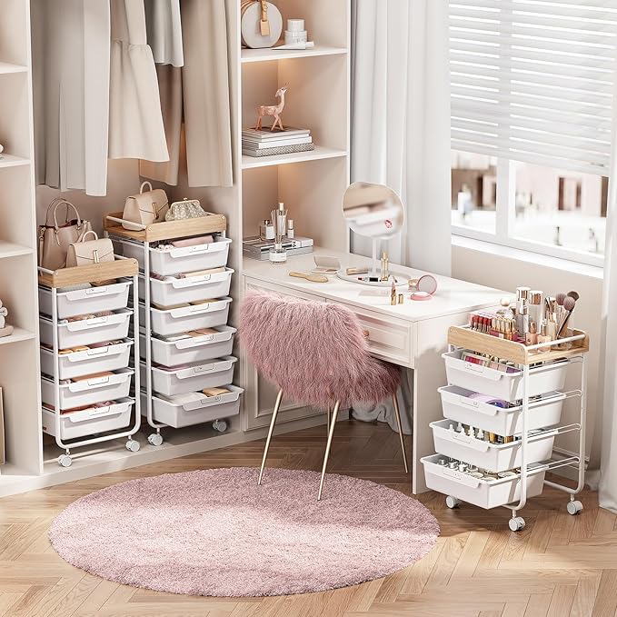 Utility Cart with 5 Drawers, Art Cart for Teacher Kid, White | Rolling Storage Cart for Crafters Artists Student Storage Arts Crafts & Study Supplies in Craft Room Dorm Classroom Kids Room - Image 3