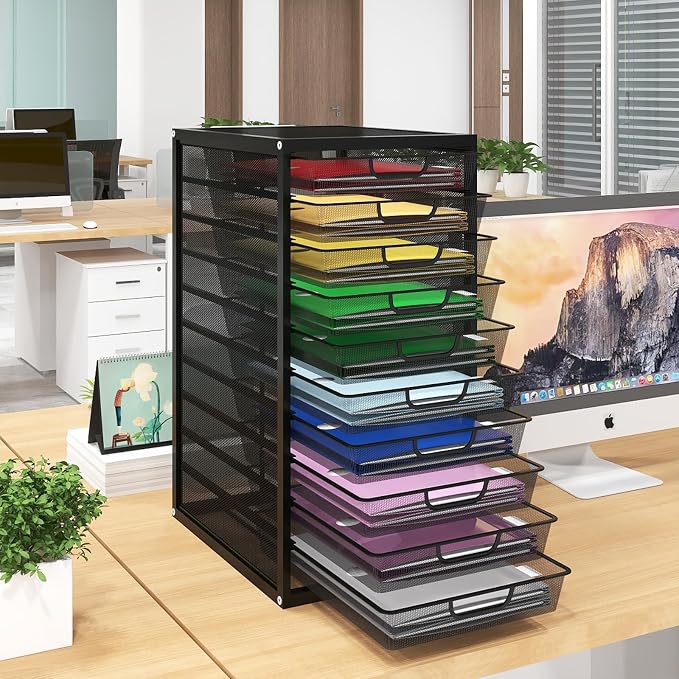 Natwind Mesh File Organizer with 10 Tier Sliding Drawers,Black | Office Supplies Desktop Organizers and Accessories, Paper Letter Tray, File Binder Organizer for Home Office School by Natwind