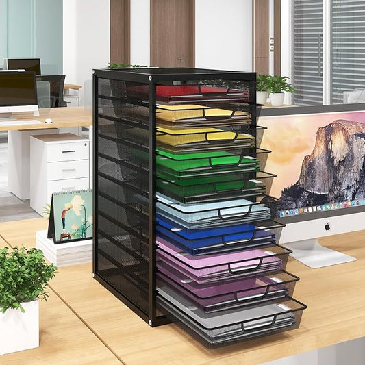 Natwind Mesh File Organizer with 10 Tier Sliding Drawers,Black | Office Supplies Desktop Organizers and Accessories, Paper Letter Tray, File Binder Organizer for Home Office School by Natwind