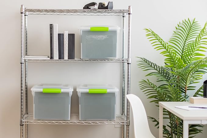IRIS USA 4-Pack 35 Qt. File Box Organizer with Lid, Clear | Store documents and supplies with a secure closure, easy access, and organized storage for home or office use - Image 4