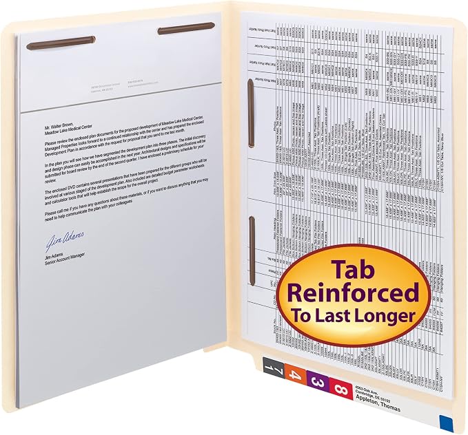 Smead End Tab Fastener File Folder, Shelf-Master® Reinforced Straight-Cut Tab, 2 Fasteners, Letter Size, Manila, 50 per Box (34120) - Image 2