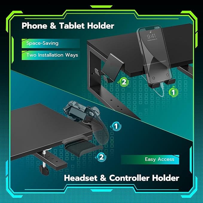 ARES WING Clamp-On 15" 3-in-1 Heavy Duty Desk Shelf Extender Black | Phone Headset holder Clamp Desk Extender Shelf,Desktop Organizer for Gaming and Office Accessories - Image 5