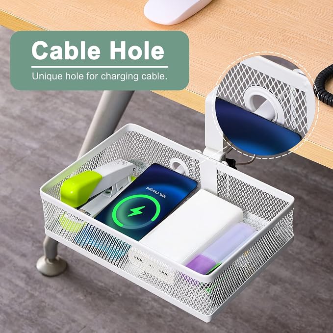 ROSYLINE Under Desk Storage Basket Hanging Drawer Tray, Clamp On Organizer | Thickened C-Clamp, High Load No Deformation Sag-Proof, Steel Construction, Clip-On No Drill Mount, Office & Household Storage - Image 4