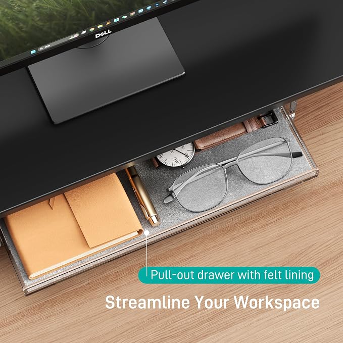 AFOOYO Large Dual Monitor Stand For Desk,43 Inch Desktop Computer Riser with Felt Drawer Acrylic Legs Desk Shelf Organizer For Computer/Laptop/PC/Printer/TV - Image 4