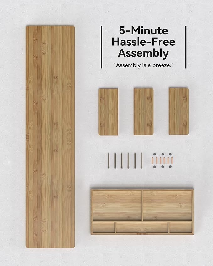 42” Monitor Stand with Large Drawer Keyboard Storage,Dark Bamboo | dual Computer monitor riser shelf for 55-72 inch desk aesthetic workplace computer setup desktop organizer easy assembly - Image 6