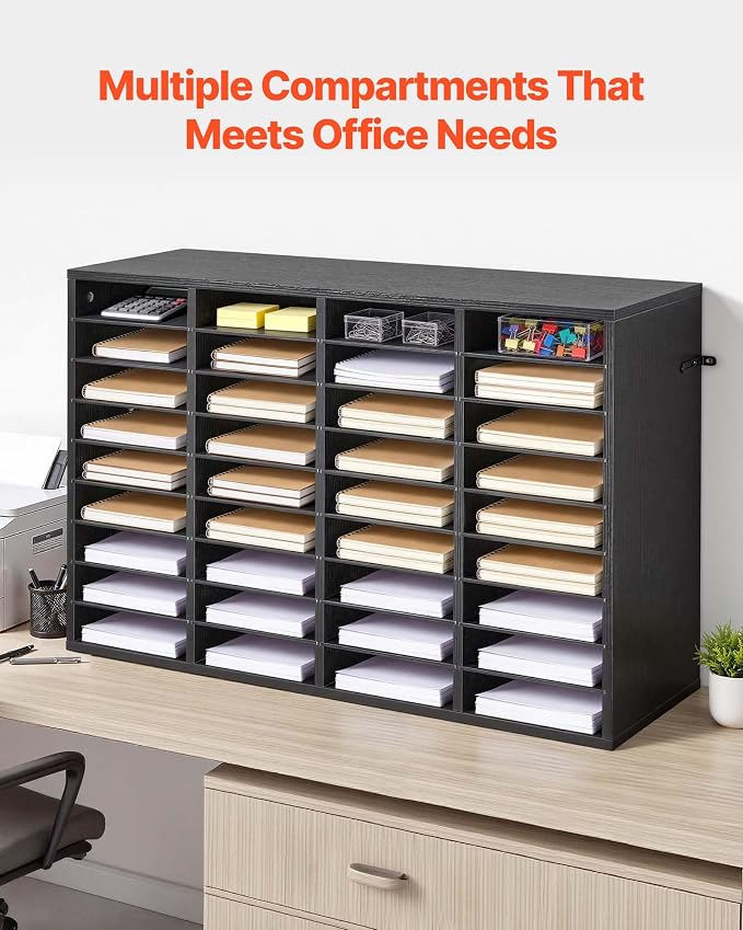 VEVOR Literature Organizer, 36 Compartments Office Mailbox with Detachable Shelves, Wooden Mailbox Sorter with Particle Board, Countertop Office Home Storage Organizer for File, Document, Paper, Black - Image 5