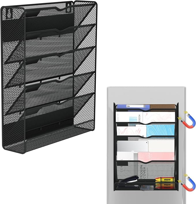 6-Tier Magnetic File Holder, Large Capacity File Cabinet Organizer, No-Drill Mount Hanging Magnetic Paper Holder for File Cabinets, Office, Whiteboard, Magnetic Mail Holder by Home