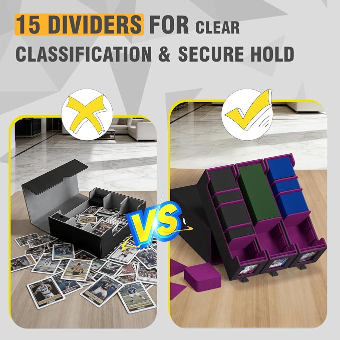 3-Drawer Trading Card Storage Box Holds 2500+ Cards (Purple) | Stackable design,15 dividers included,Desktop card organizer,PU leather material‌,for sports/TCG/MTG/Pokemon cards - Image 7
