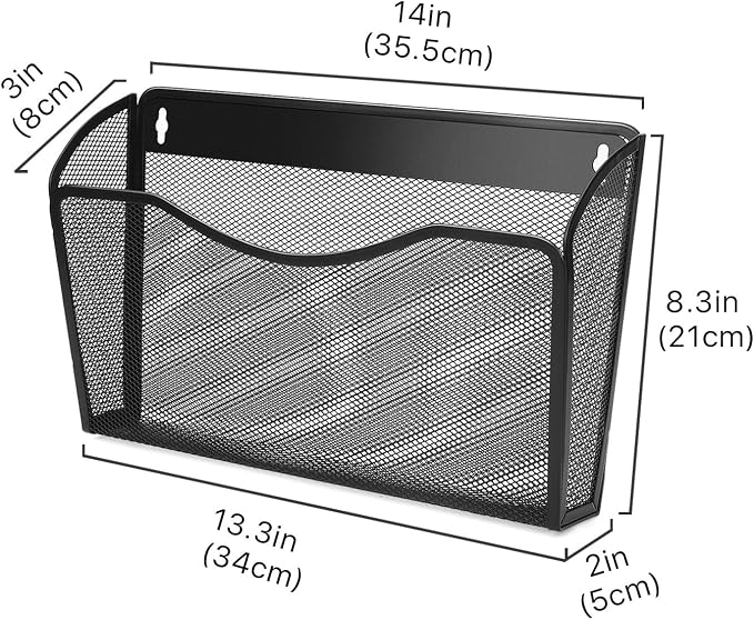 Flexzion Wall Folder File Letter Pocket Holder (6 Pack) Metal Mesh Desk Hanging Basket Box Bin Mail A4 Size Paper Document Organizer, Storage Rack Single Slot Wall Mount for Office School Home - Black - Image 3