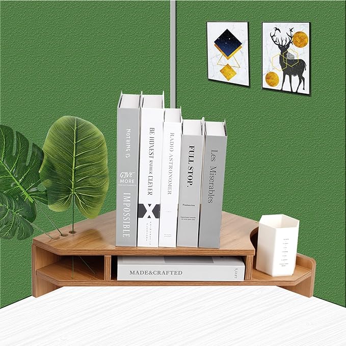 Triangle Monitor Stand Riser, Wooden Triangle Desktop Computer Stand with Office Organization, Walnut Color - Image 6