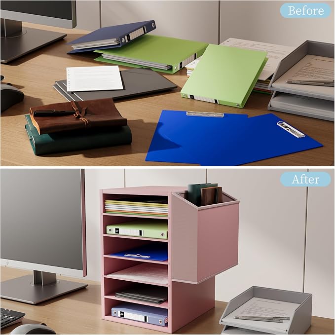 Unionly 6 Tier Adjustable Mail Sorter,Wood Paper Organizer for Class,Office | Office Mailbox with name slot,Literature Organizer with side pocket,Wooden File Storage Organizer for school,classroom,office - Image 7