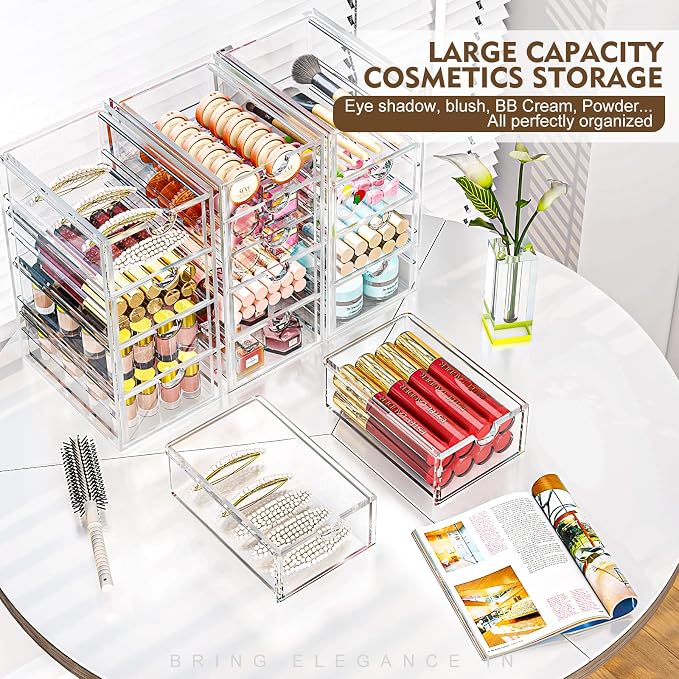 Acrylic Desk Organizers And Accessories With 13 Drawers, Office Desktop Drawers, Plastic Makeup Organizer Containers Bins With Drawers Desk Organization, Bathroom Organizers Storage Case Box Cube - Image 3
