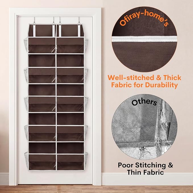 Over the Door Organizer 5 Tiers, Extra Large Behind Door Storage of 10 Compartments, 80 lbs Weight Capacity Over Door Organizer, Door Hanging Organizer for Closet, Diaper Organizer (Brown) - Image 7
