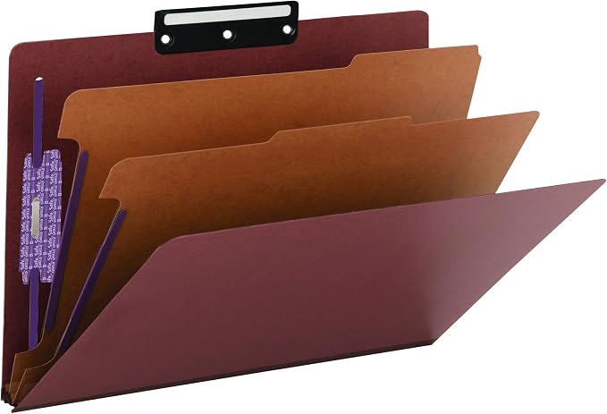 Smead Pressboard Classification Folder with SafeSHIELD Fasteners, 1/3-Cut Flat Metal Tab, 2 Dividers, 2" Exp., Legal Size, Red, 10 per Box (19230) by SMEAD