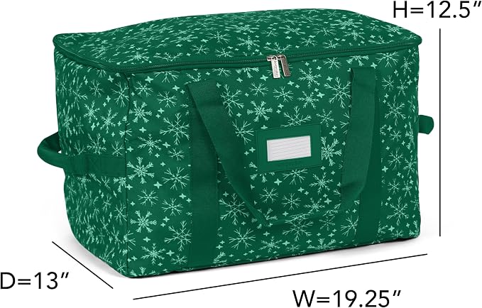Covermates Keepsakes Adjustable Ornament Storage Bag – Heavy-Duty Polyester, Padded Dividers & FlexGrid Trays – Protective Holiday Ornament Organizer with Handles & Label Window, Green Snowflake - Image 3