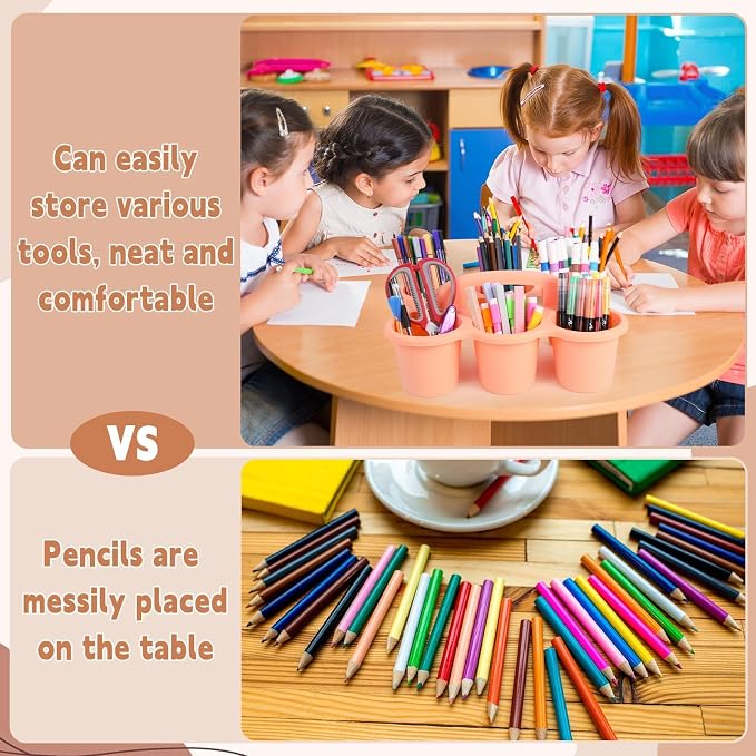 6 Pack Classroom Caddy Organizer with Handle Morandi Plastic Table Caddy Drink Cup Caddies Holder 12×9×3.5 Inches Storage School Supplies 6 Compartments for Table Crayon Pencil Cup Marker Craft - Image 4