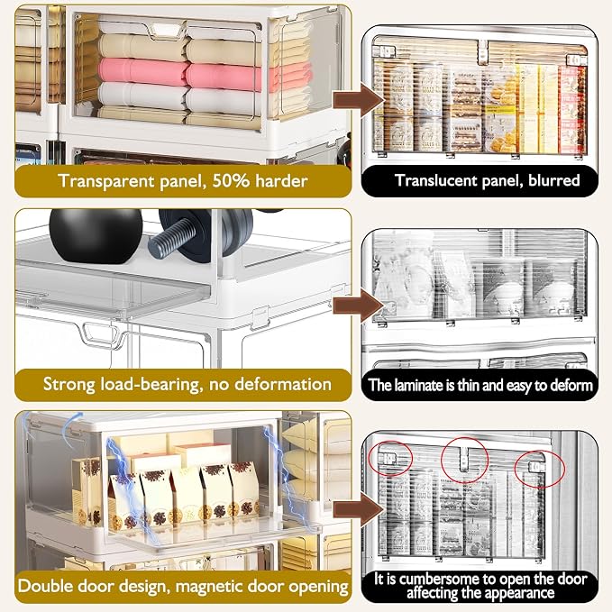 Kmiectse Clear Storage Bins with Lids 3 Pack 【Stackable & Sturdy】 | Plastic Multifunctional Folding Storage Bins for Bedroom, Living Room, Study,Room, 23 QT Folding Box with Magnetic Door - Image 8
