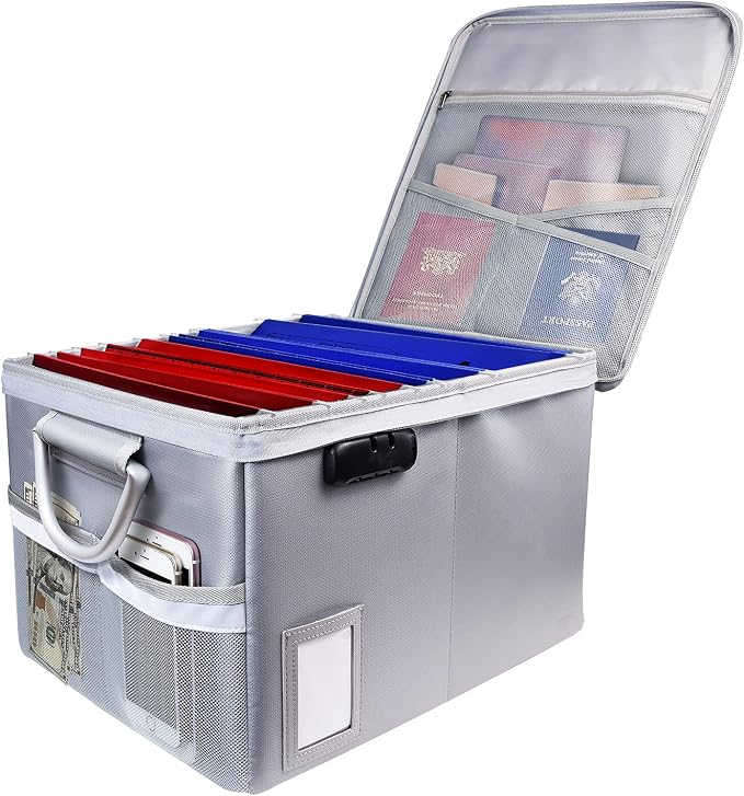 TOMKID Fireproof File Cabinet with Lock, Fireproof Document Organizer Collapsible File Box Filing Cabinet with Handle for Letter Legal Folder Certifications by Aobteeny