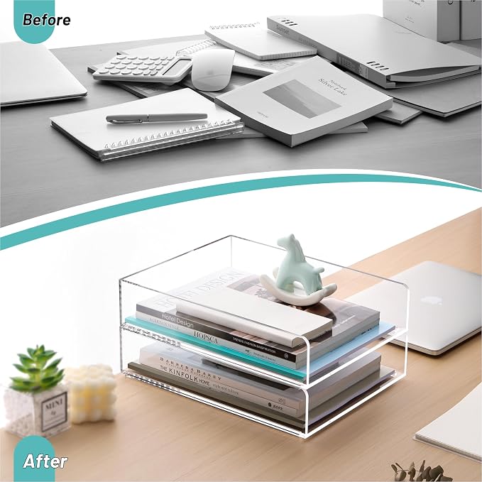 HeZone Paper Organizer Letter Tray,Acrylic Desk Organizer,Clear File Organizer for Desk,Stackable Paper Tray for Documents,A4 File Paper,Book,Bills, Crafts,Notes for Office/Classroom/Home Organization - Image 3