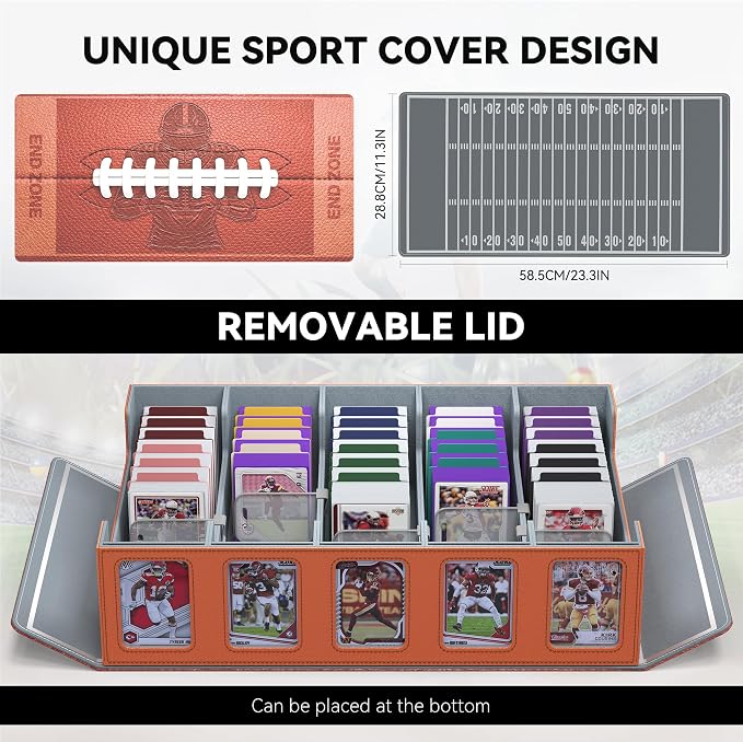 Kabinka Football Card Storage Box with Window Display, 5-Row Sport Card Storage Box, 3900+ Card Deck Box for Football Sports Card TCG, 5 Top Loaders, 5 Stoppers, 48 Dividers, 1 Dice Tray(Football 1) - Image 2