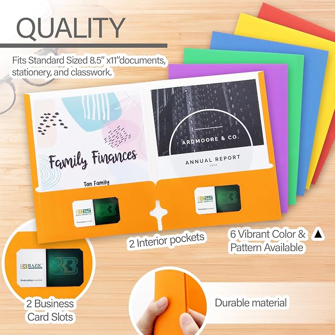 BAZIC Products Assorted Color Paper 2-Pocket Folder, 10-Set | two interior pockets, Holds 8.5 x 11 in sheets - Image 3